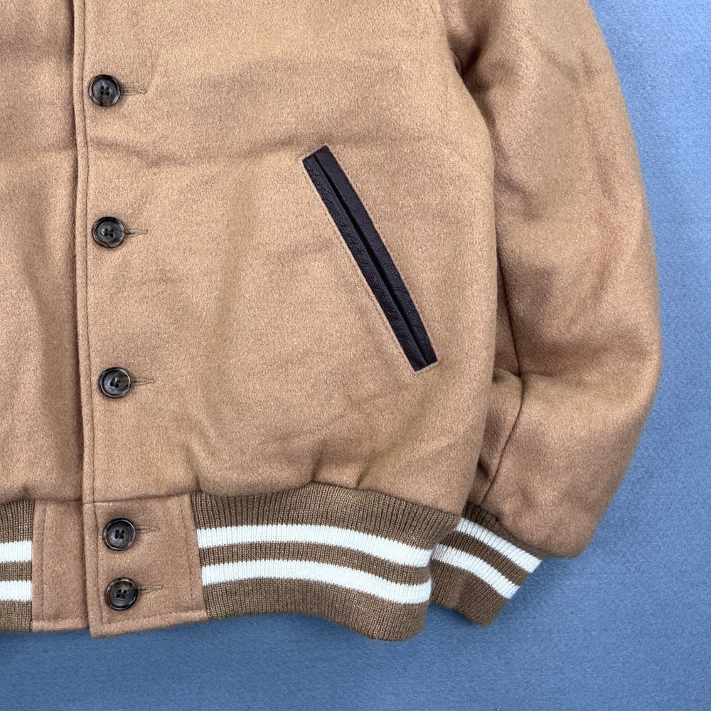 Slater and Son Golden Bear Mens Wool Varsity Bomber Jacket Tan Made in USA M - Picture 4 of 8